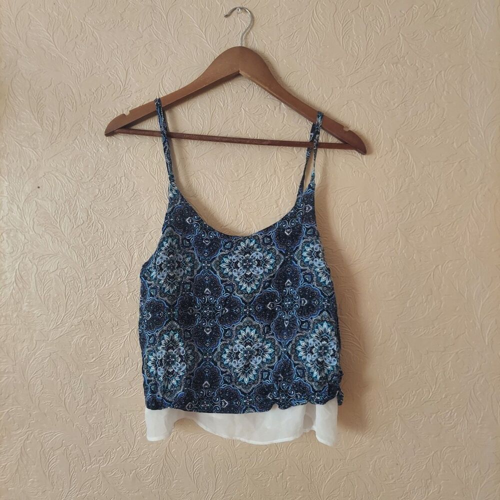 Stoosh blue paisley printed layered tank top cropped NEW size XL